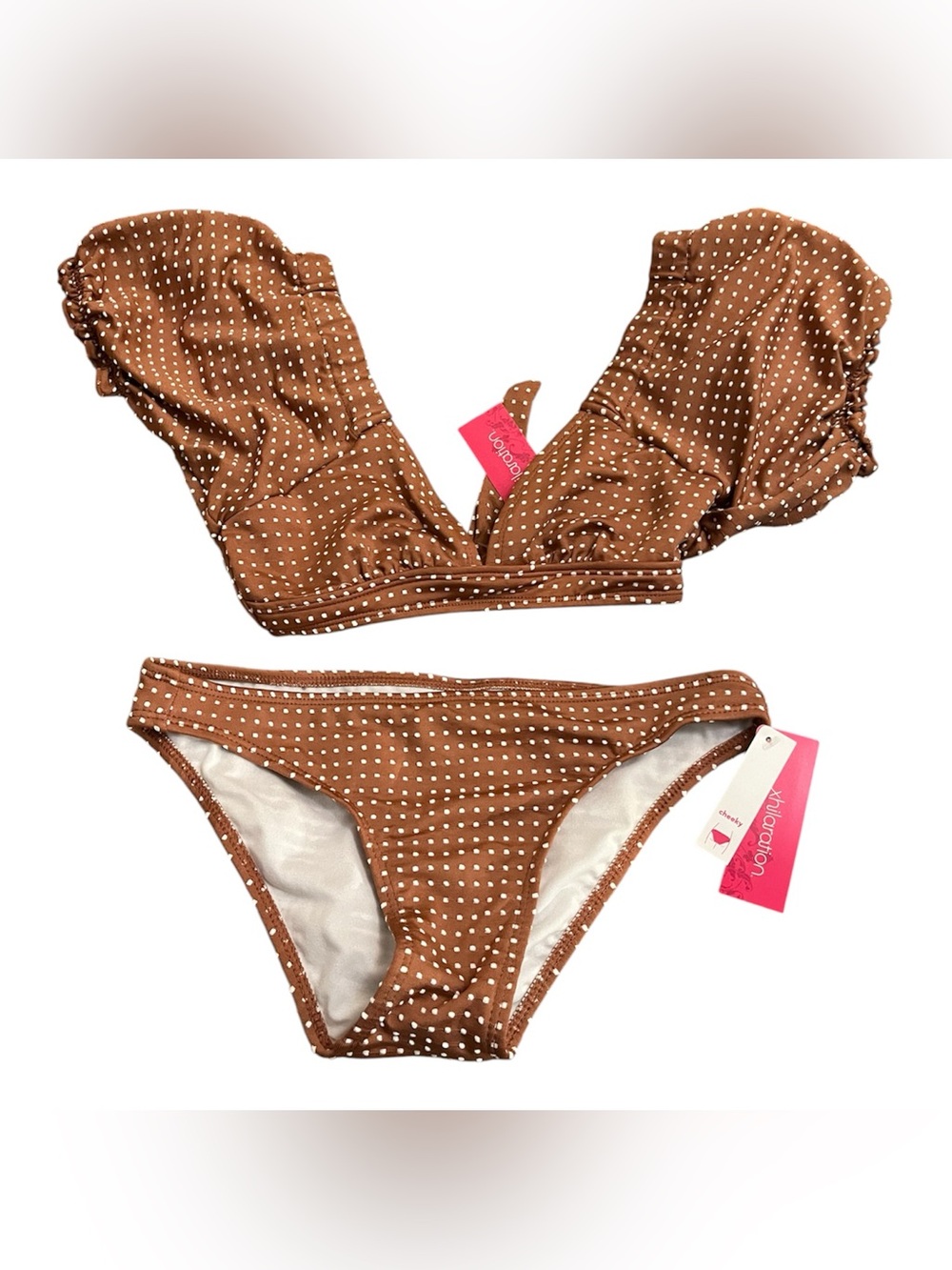Xhilaration Brown and White Polka Dot Bikini